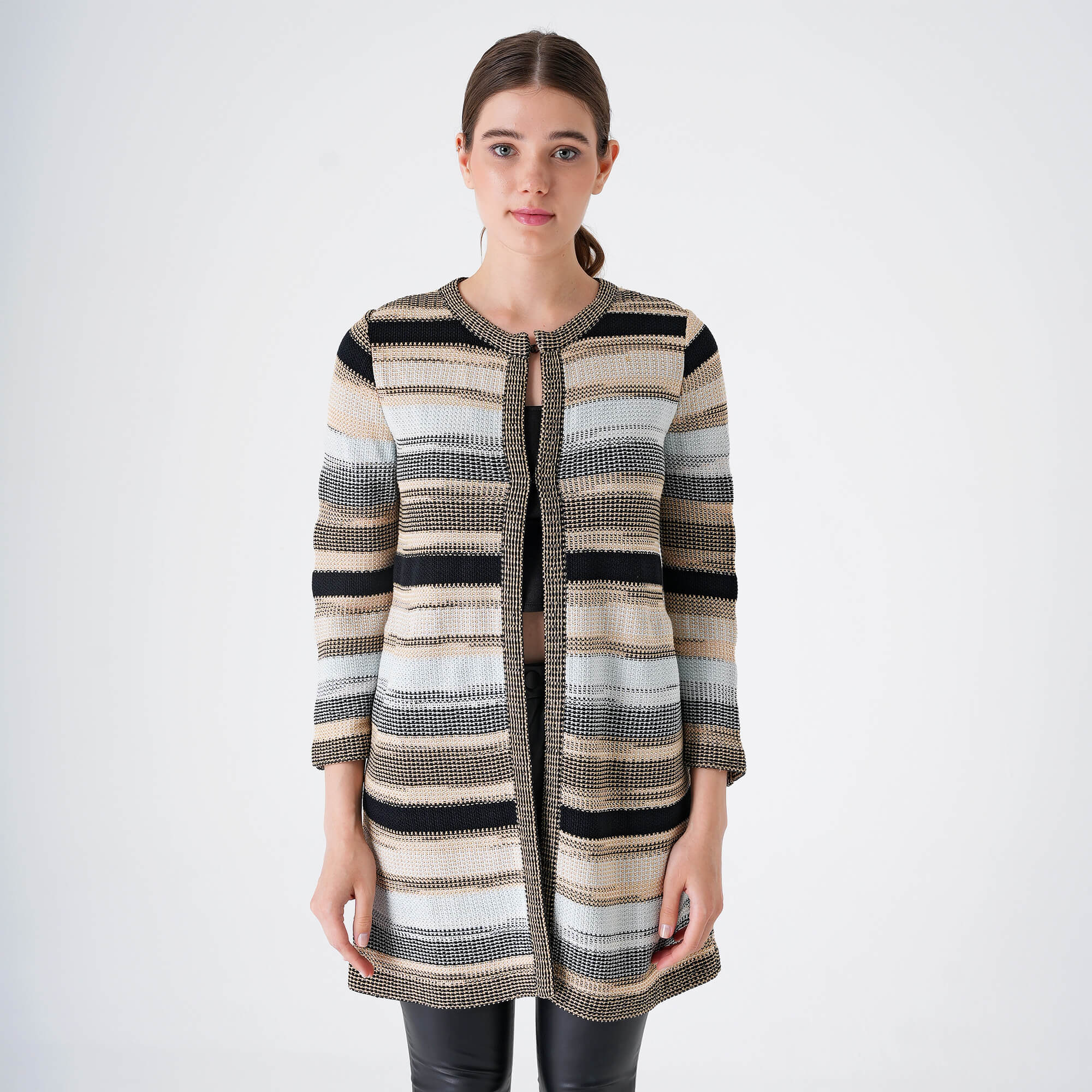 Missoni Mare - Blue&Black&Beige Striped Zigzag Knitted Midi Cardigan